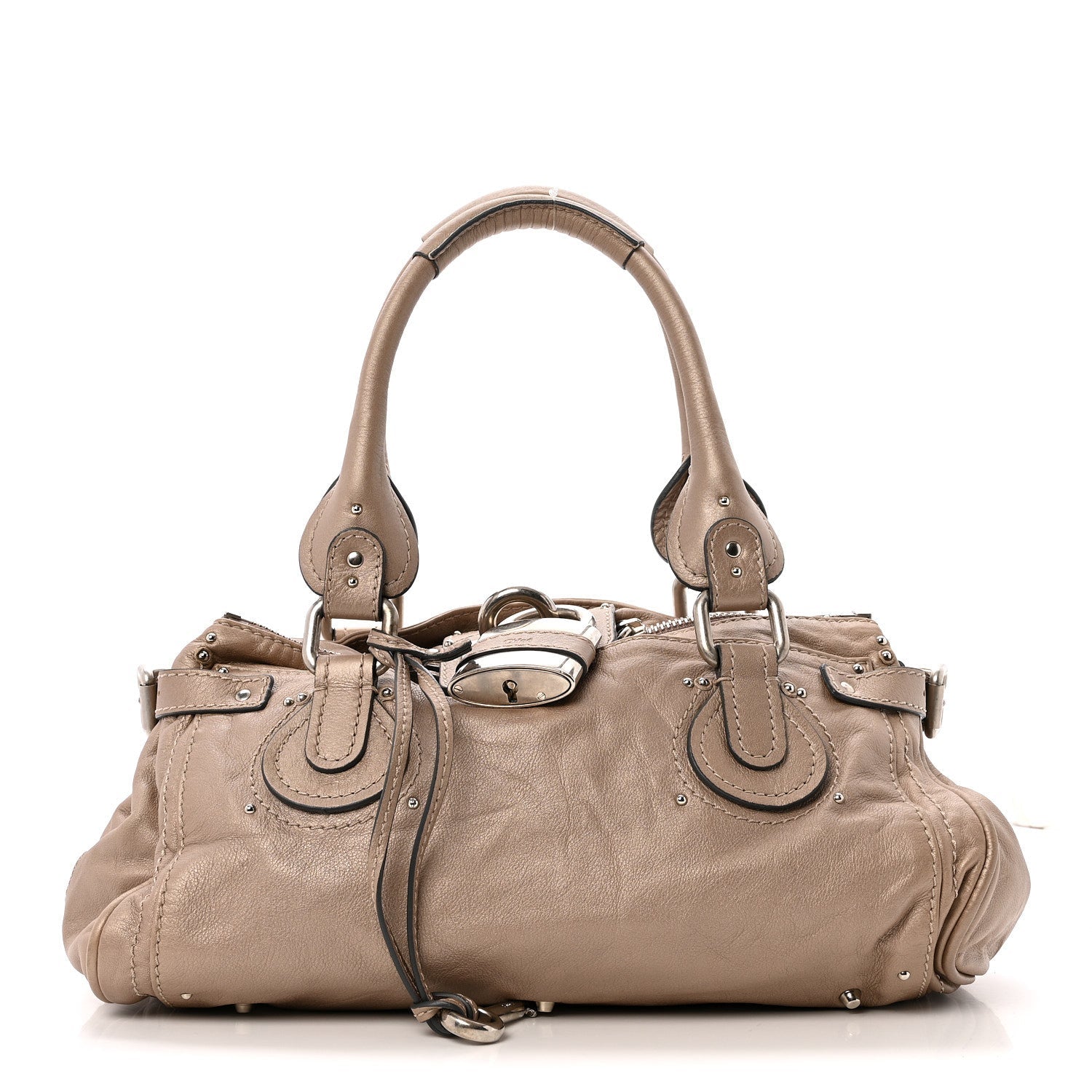 Metallic Calfskin Medium Paddington Satchel Taupe