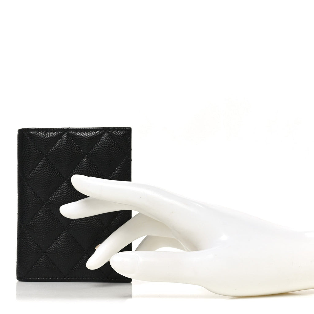 Caviar Quilted Card Holder Wallet Black