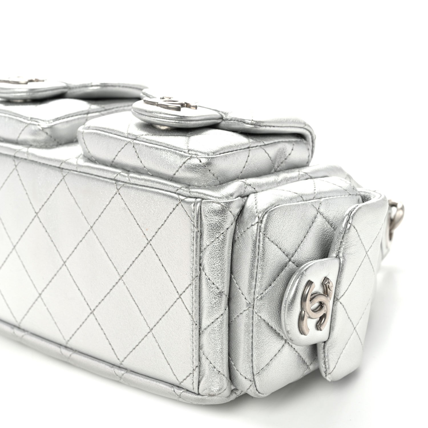Metallic Lambskin Quilted Trendy Pockets Hobo Silver