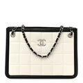 Lambskin Calfskin Small Chocolate Bar Tote White Black