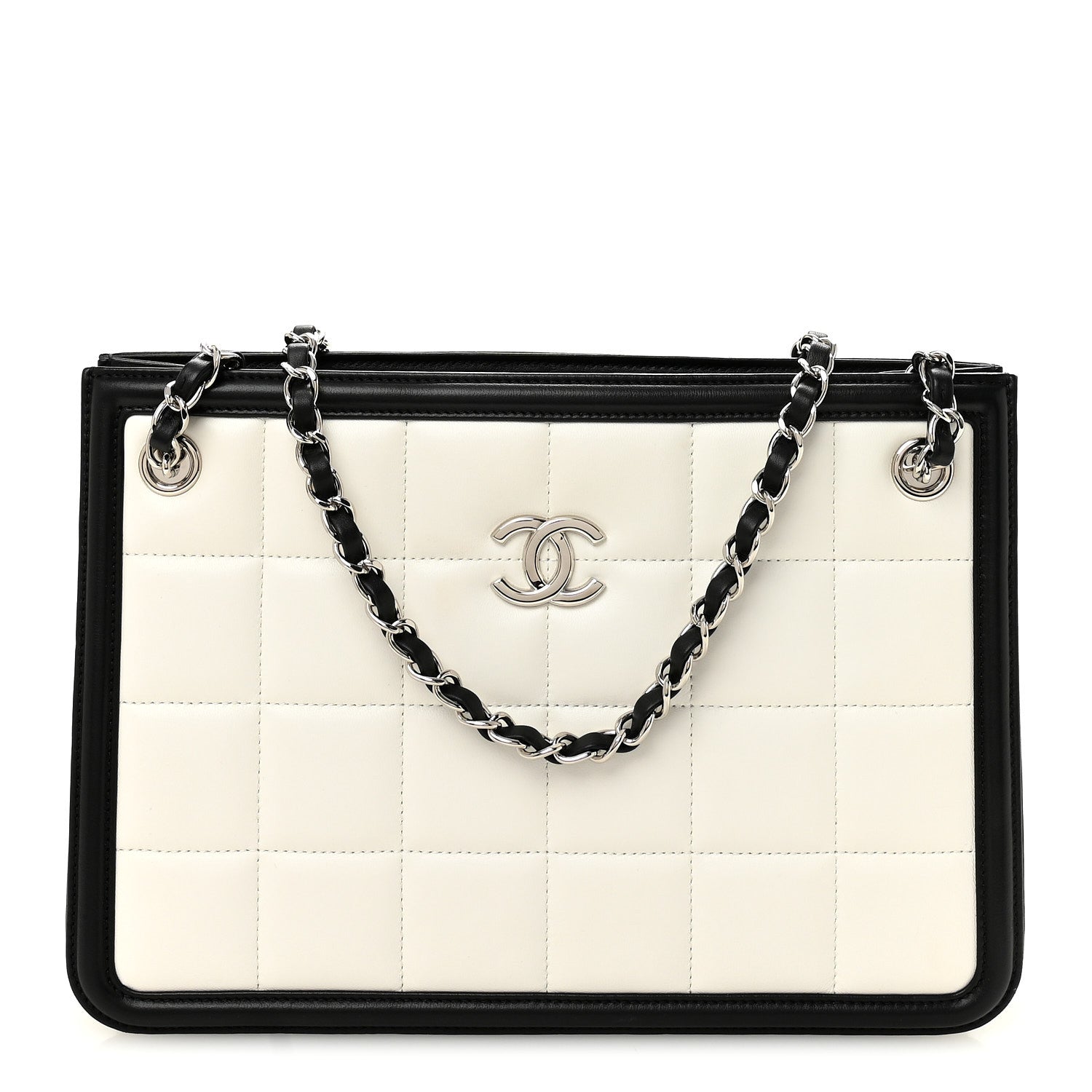 Lambskin Calfskin Small Chocolate Bar Tote White Black