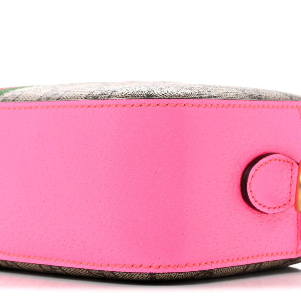GG Supreme Monogram Textured Dollar Calfskin Web Ophidia Small Crossbody Bag Beige Ebony Fuchsia