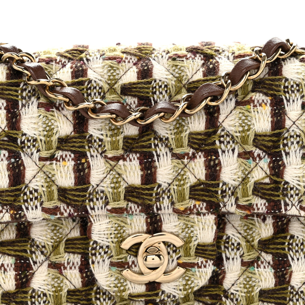 Tweed Quilted Mini Rectangular Flap Green Brown