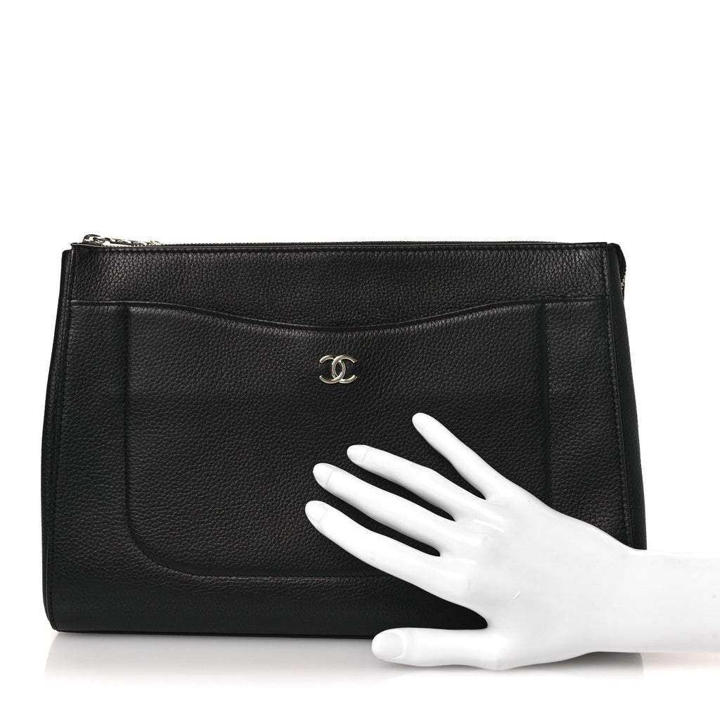 Grained Calfskin Large Neo Executive Cosmetic Case Black