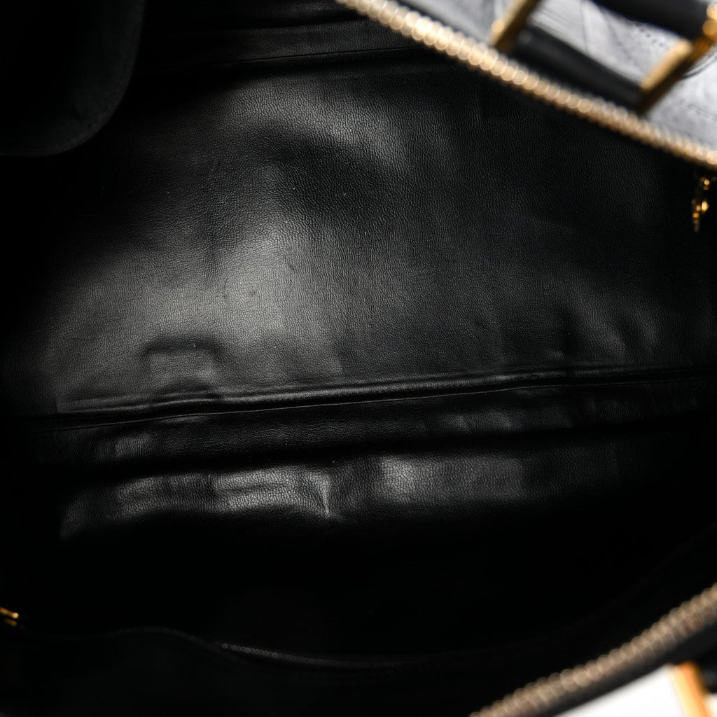Calfskin Stitched Duffle Travel Bag Black