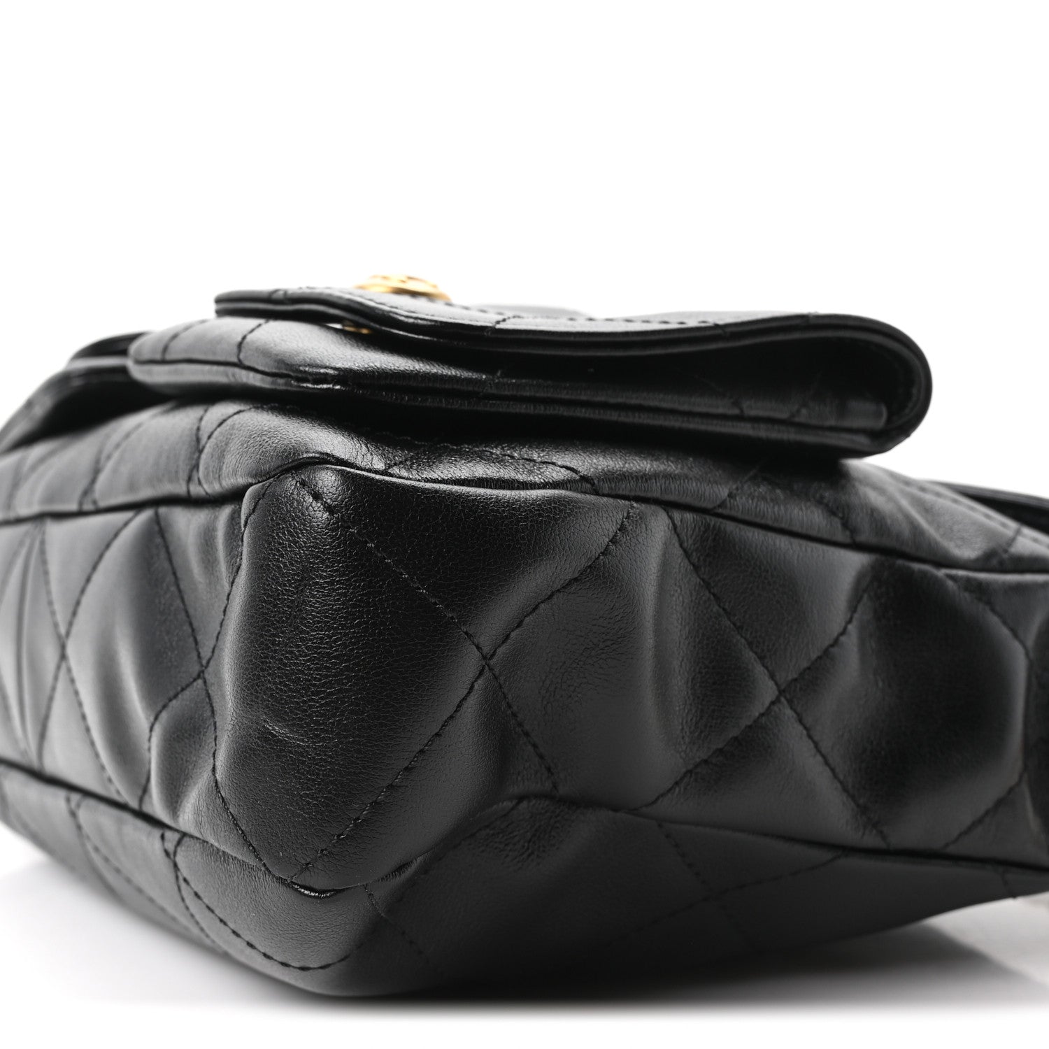 Shiny Calfskin Quilted Small Supple Twins Hobo Bag Black