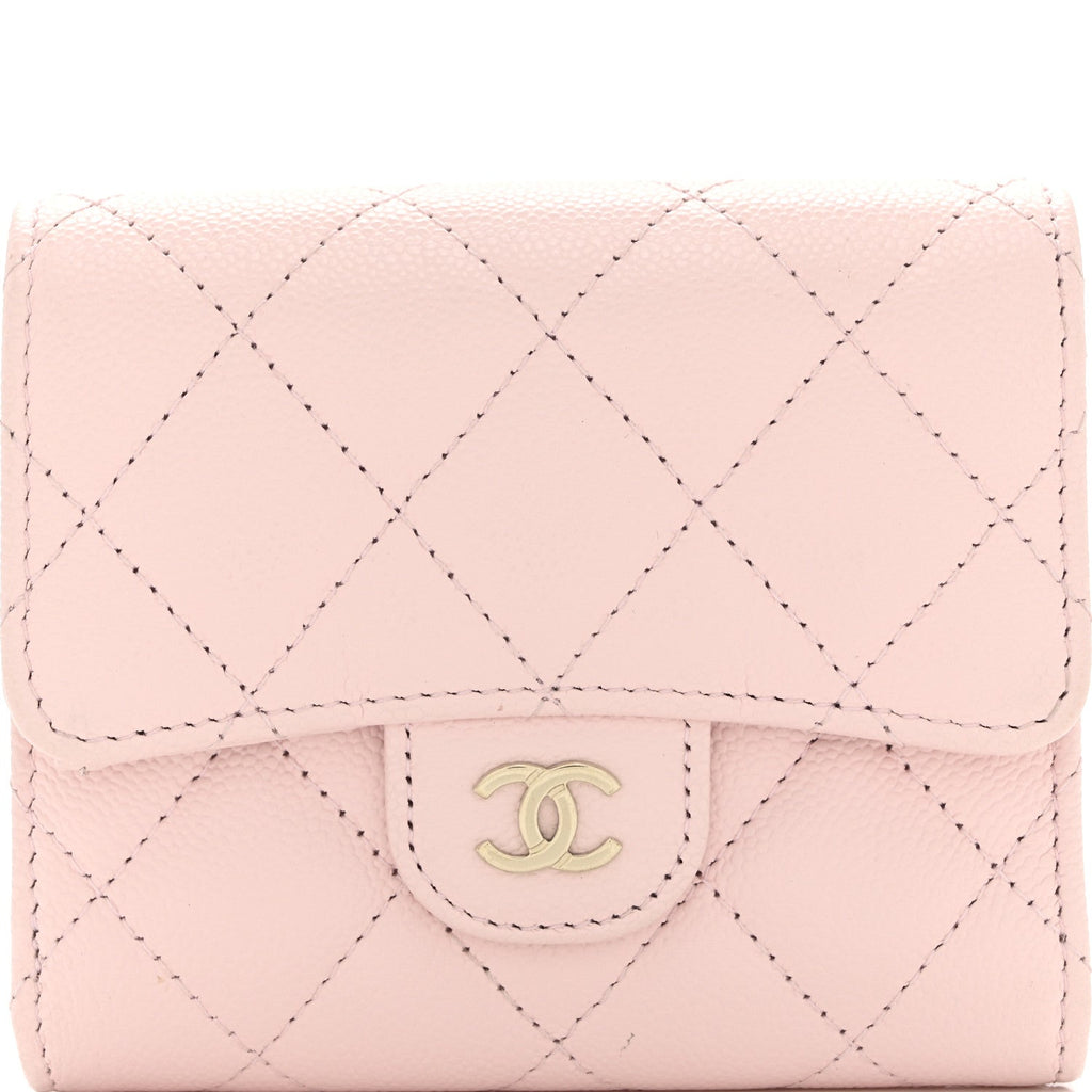 Caviar Quilted Compact Flap Wallet Light Pink Light Pink
