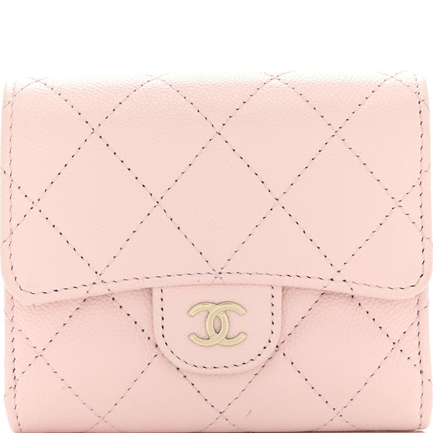 Caviar Quilted Compact Flap Wallet Light Pink Light Pink