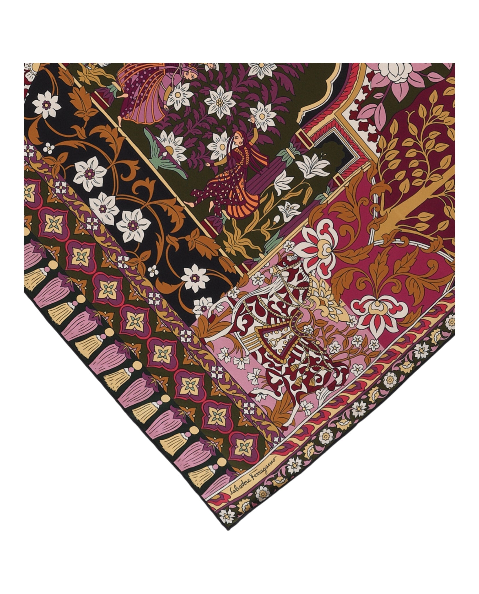Ferragamo Womens Rajasthan Print Silk Scarf