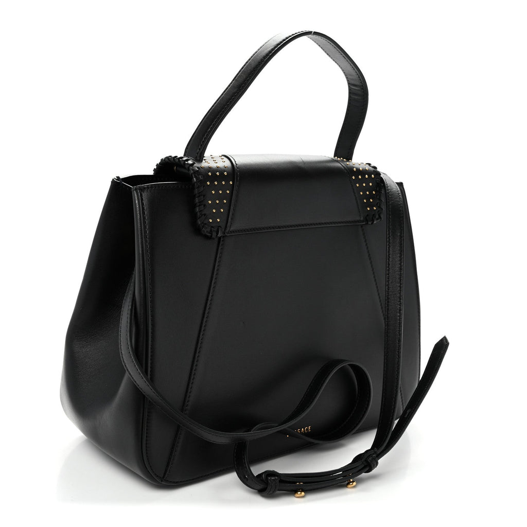 Vitello Western Studded Virtus Top Handle Shoulder Bag Black