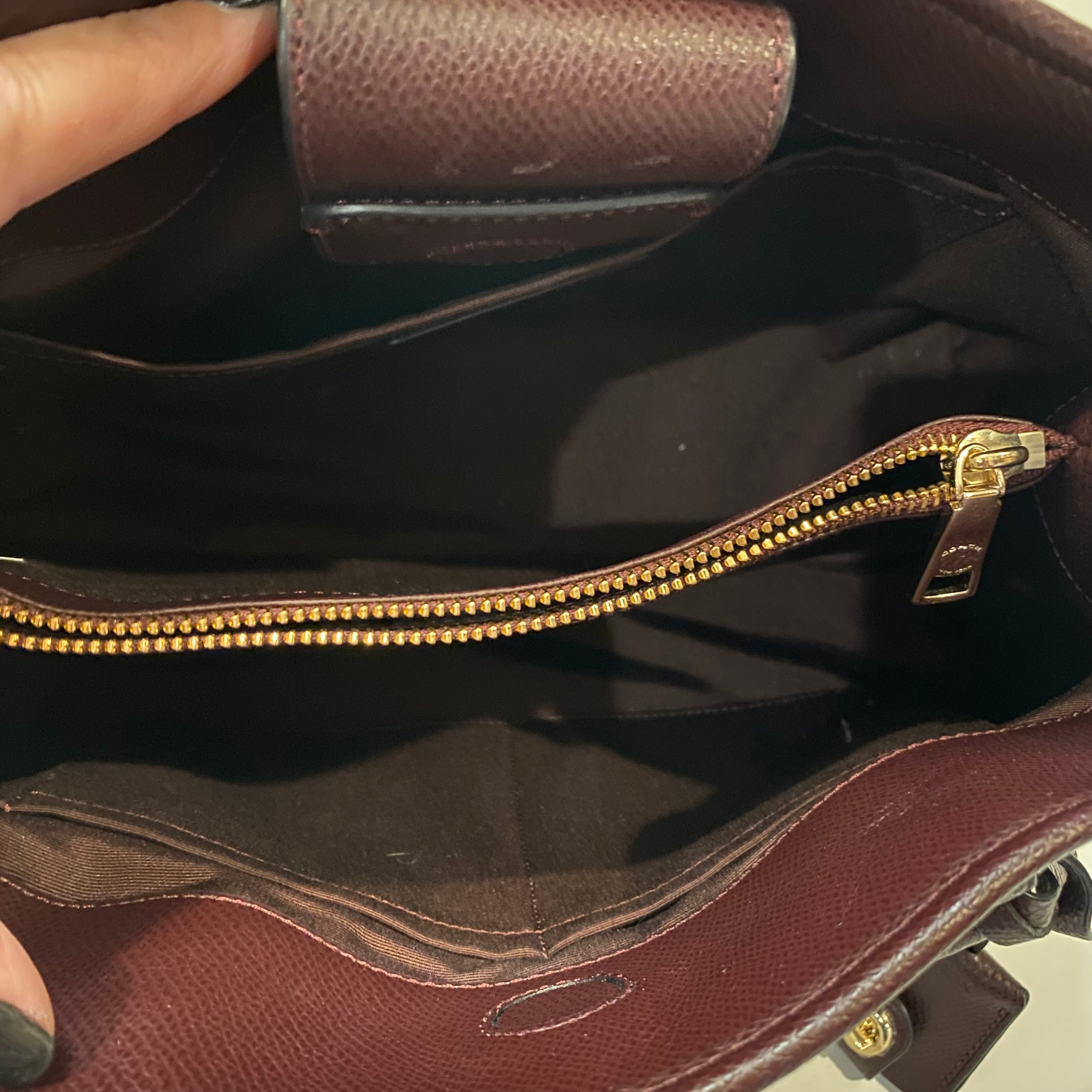COACH Margot Carryall Metallic Burgundy Silver Handbag