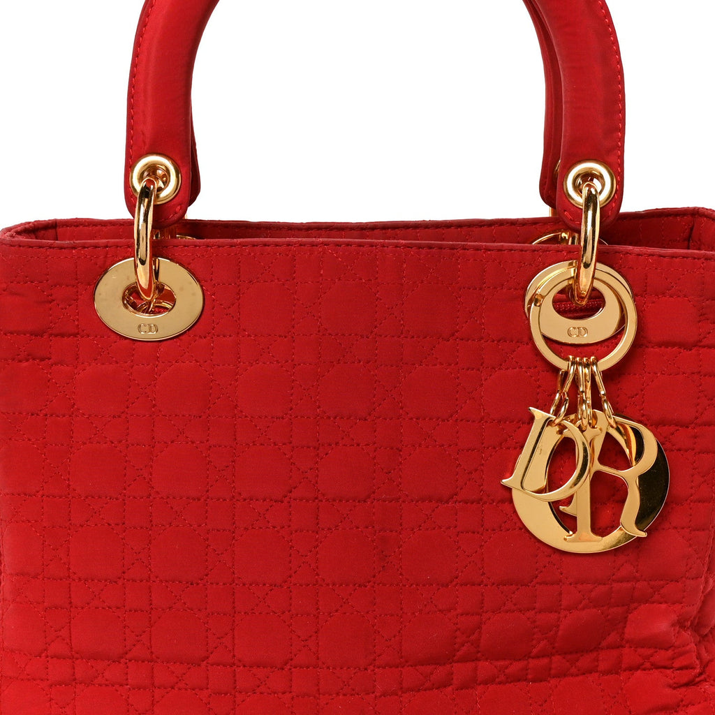 Nylon Cannage Medium Lady Dior Red