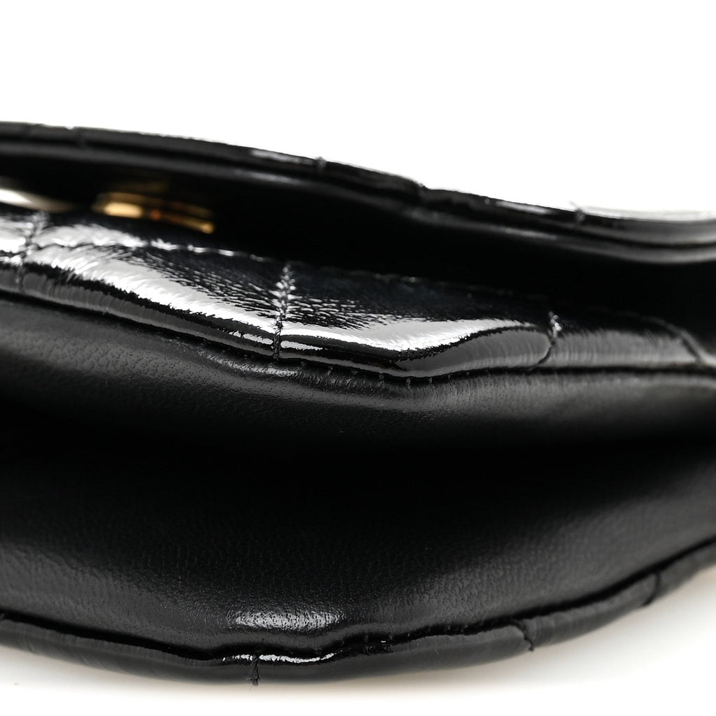 Crumpled Patent Lambskin Quilted Tassel Clutch With Chain Black