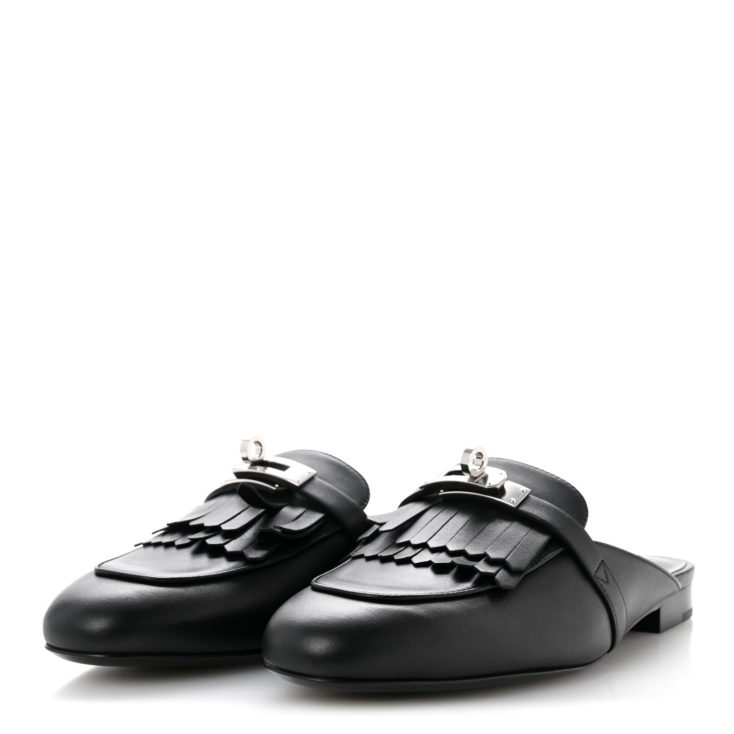 Calfskin Fringe Oz Mules 38.5 Black