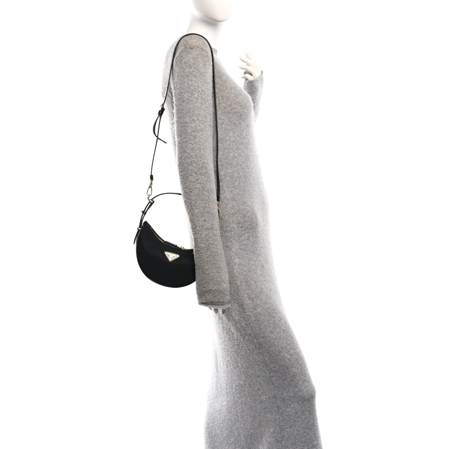 Re-Nylon Spazzolato Mini Arque Shoulder Bag Black