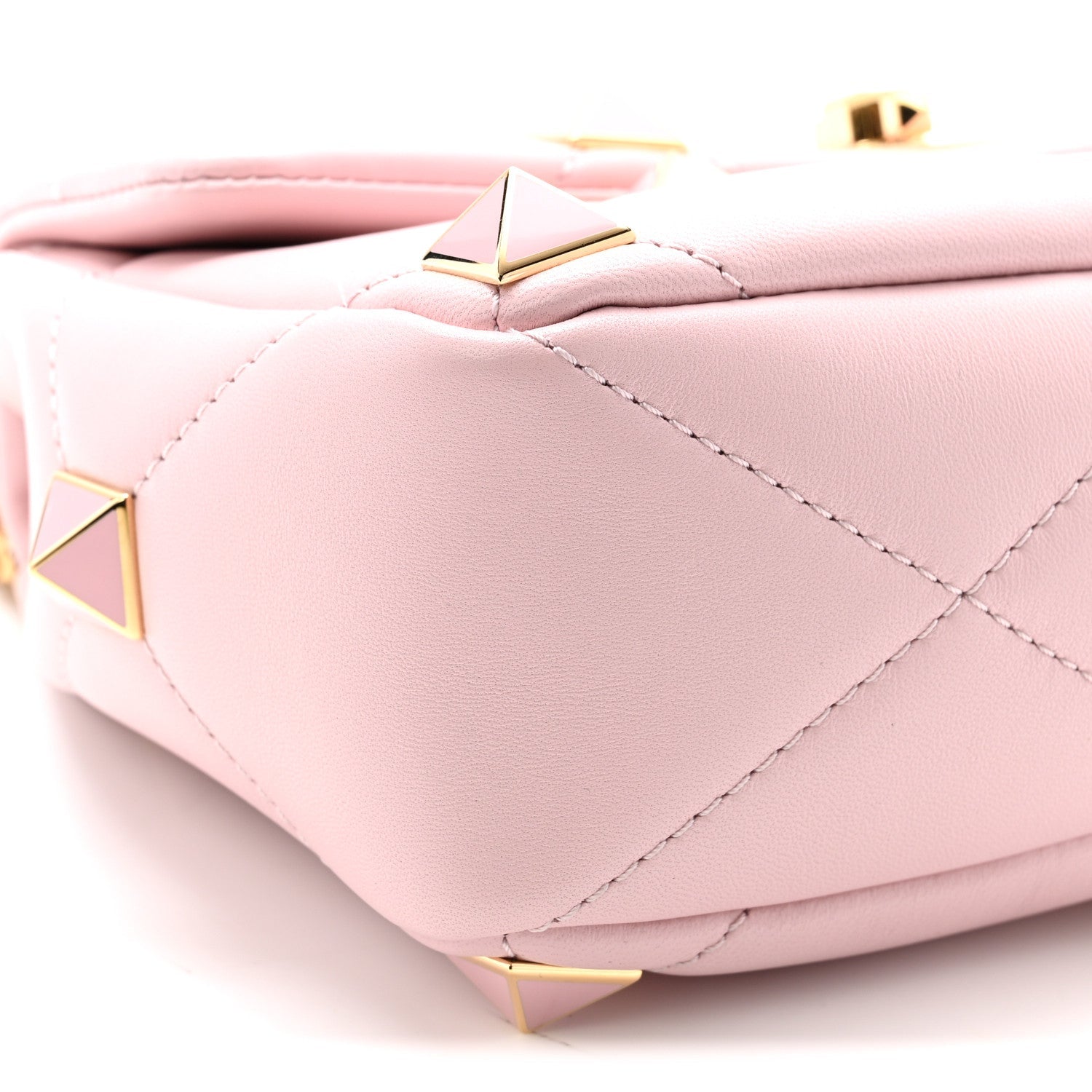 Nappa Enamel Medium Roman Stud Shoulder Bag Rose Quartz