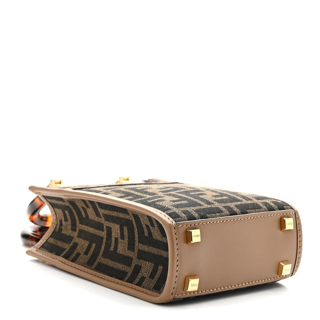 Fabric Jacquard Vitello King Plexiglass FF 1974 Mini Fendi Sunshine Shopper Tote Tobacco Moro Sand