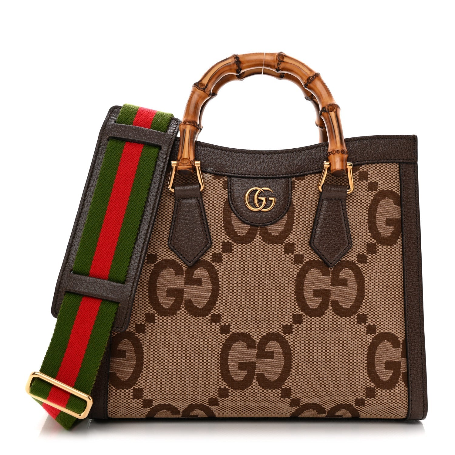 Monogram Jumbo GG Textured Dollar Calfskin Small Diana Tote Bag Camel Ebony New Acero