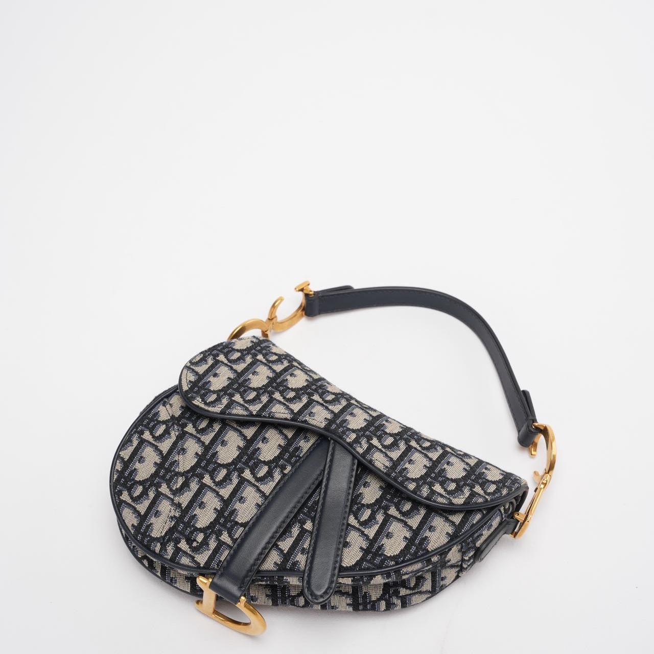 Dior Saddle Bag Mini Blue Oblique Jacquard With Shoulder Strap From 2019