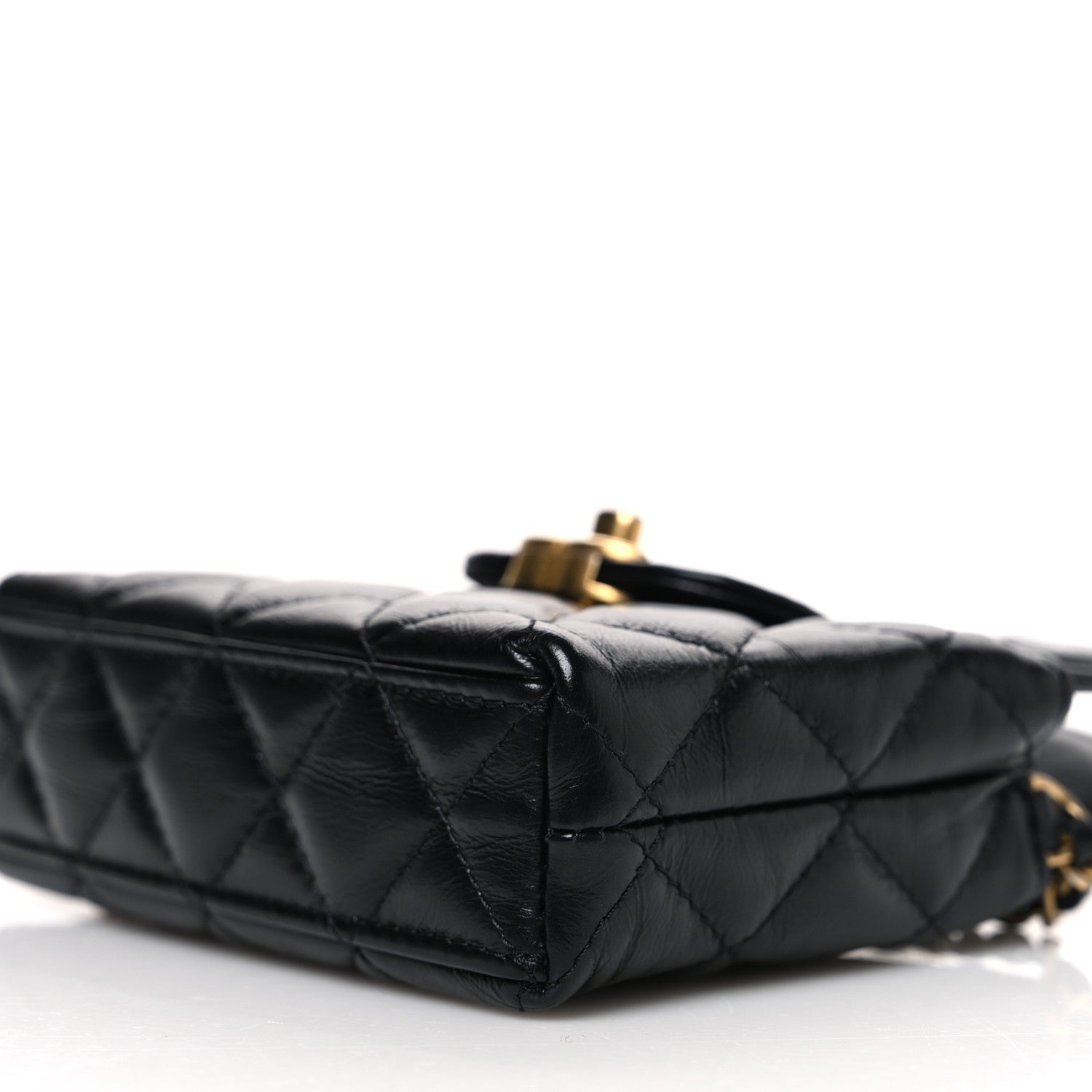 Shiny Aged Calfskin Quilted Mini Nano Kelly Shopper Black