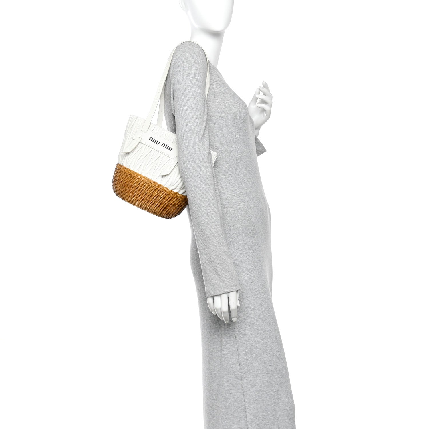 Nappa Matelasse Wicker Basket Bag White Miele