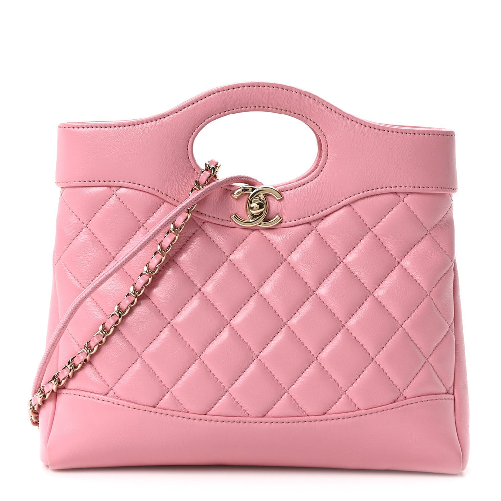 Shiny Lambskin Quilted Mini 31 Shopping Bag Light Pink