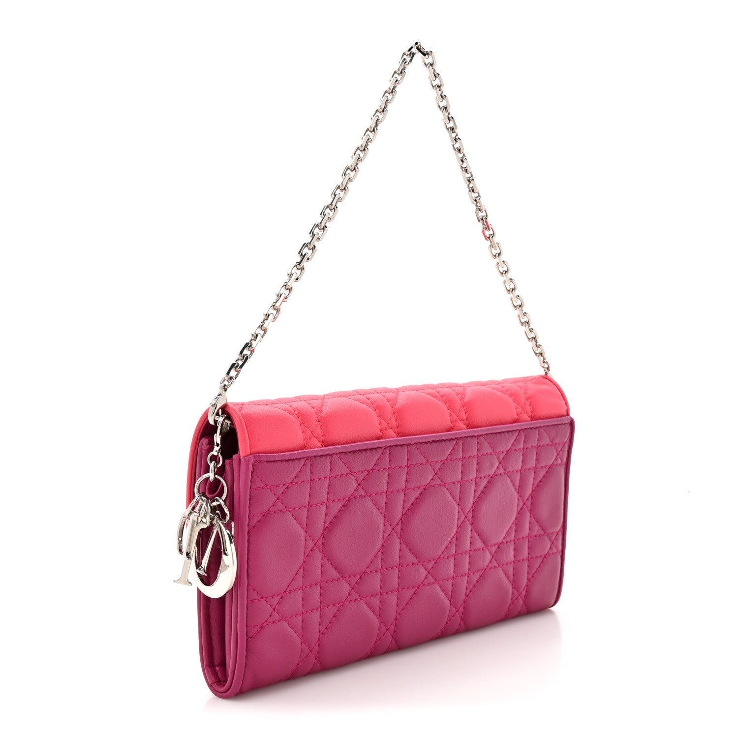 Lambskin Cannage Bi-Color Lady Dior Rendezvous Wallet On Chain Toxic Purple Pink