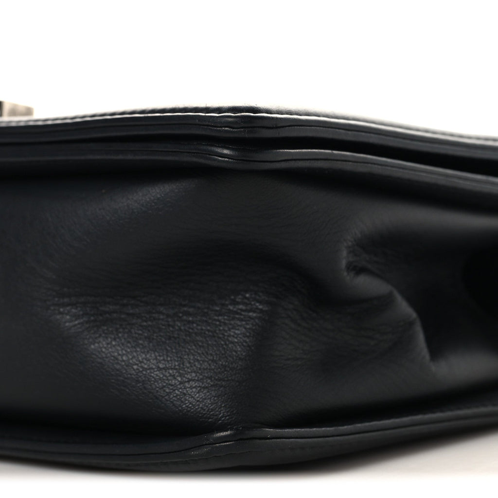 Calfskin Chevron Quilted Medium Chain Boy Flap Black
