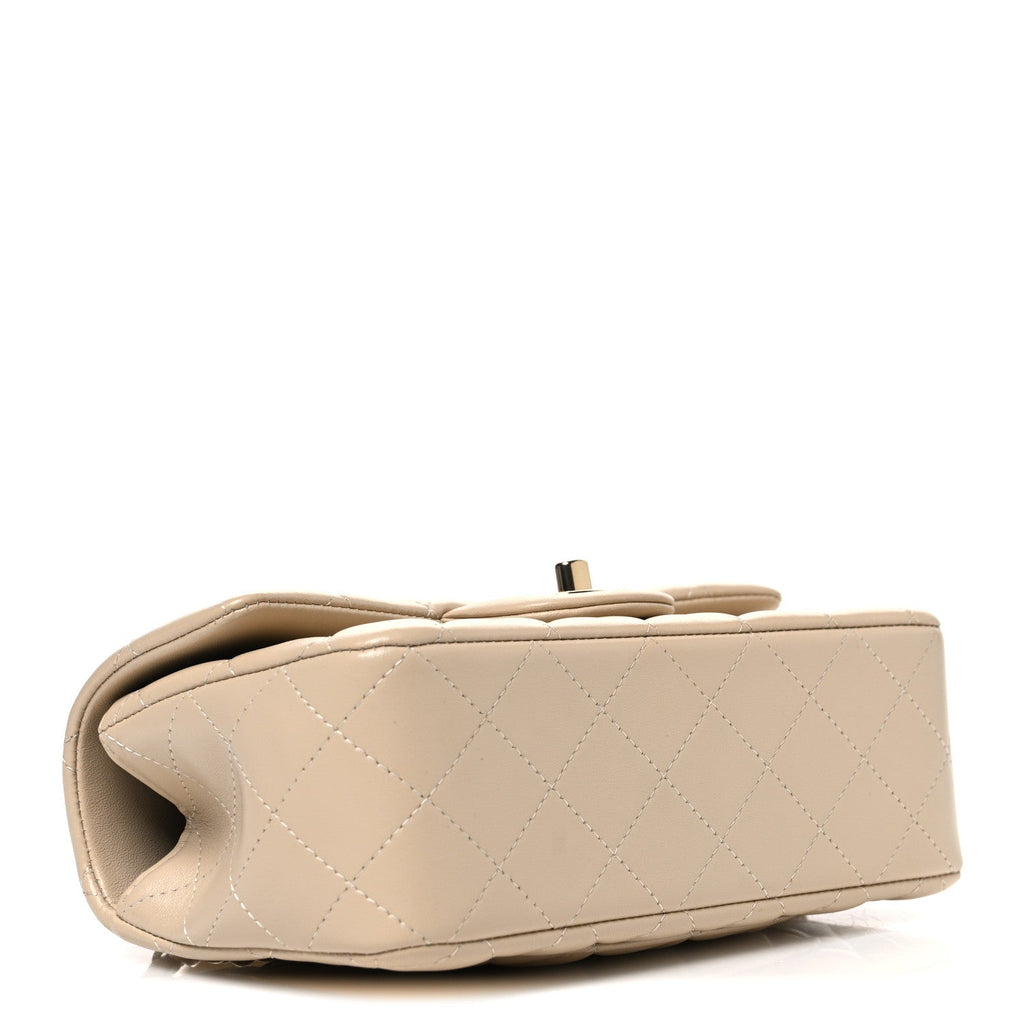 Lambskin Quilted Mini Top Handle Rectangular Flap Beige