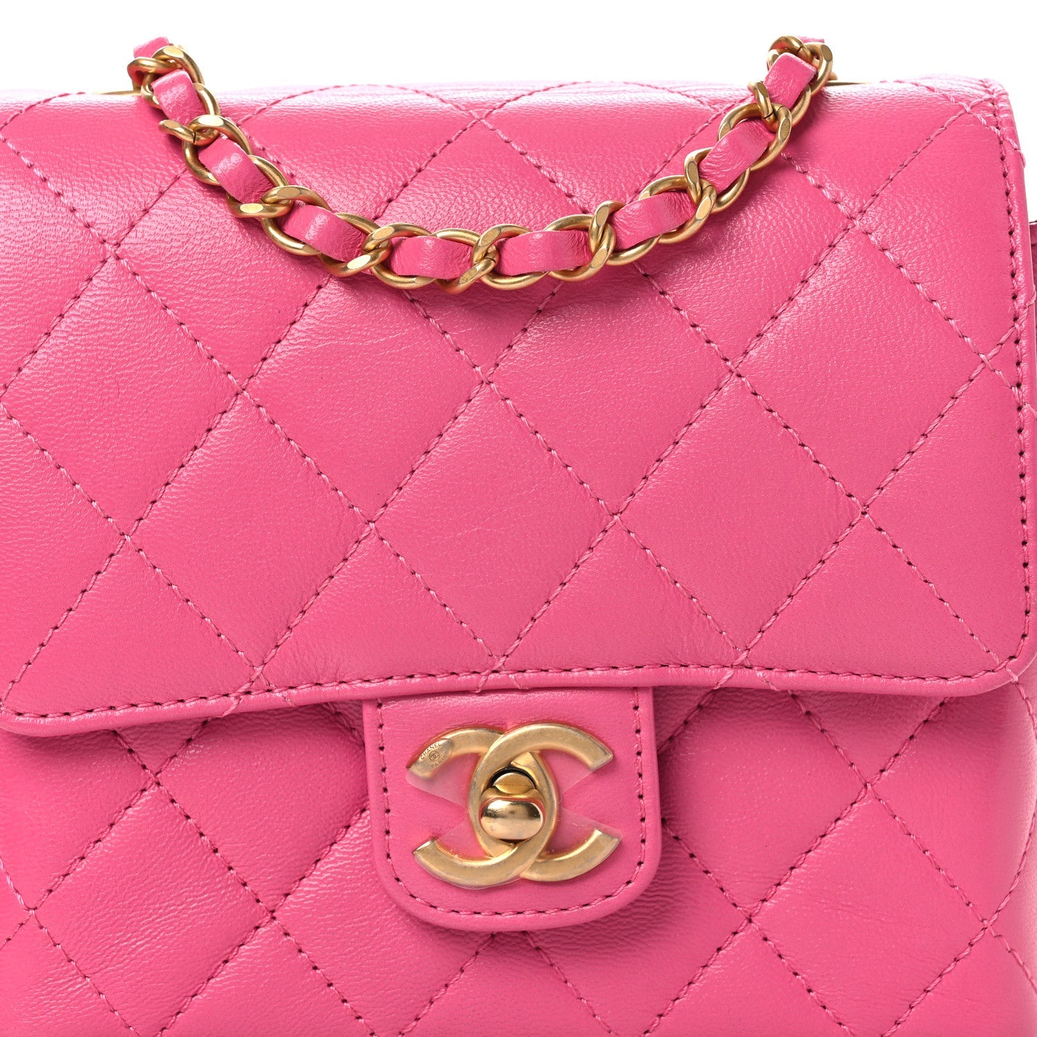 Goatskin Quilted Mini Square Flap Pink