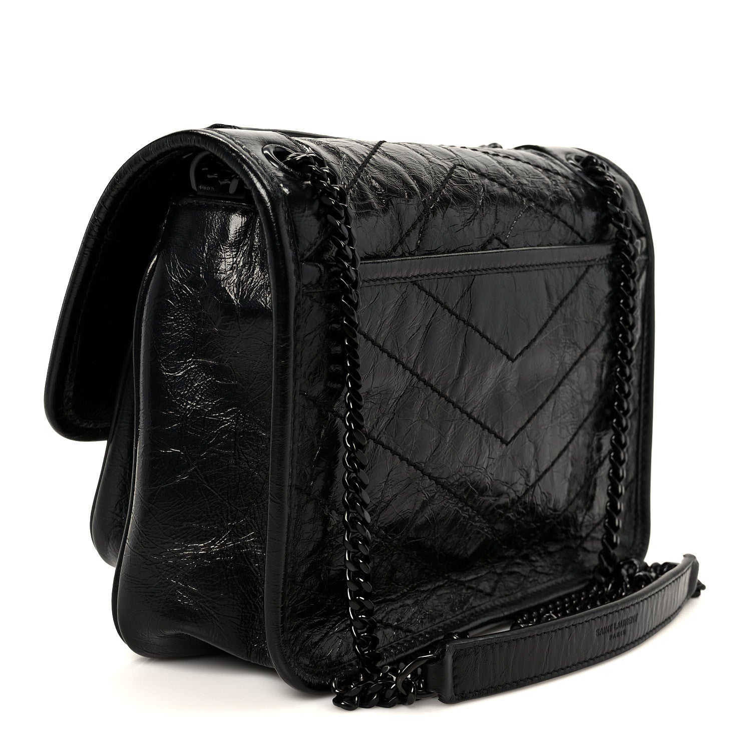 Crinkled Calfskin Matelasse Monogram Baby Niki Chain Satchel Black