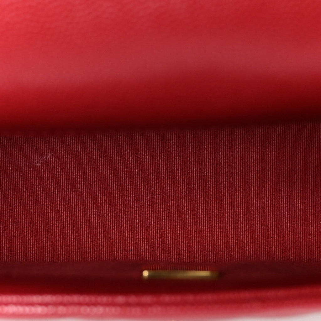 Caviar Quilted Camellia Chain Around Flap Red