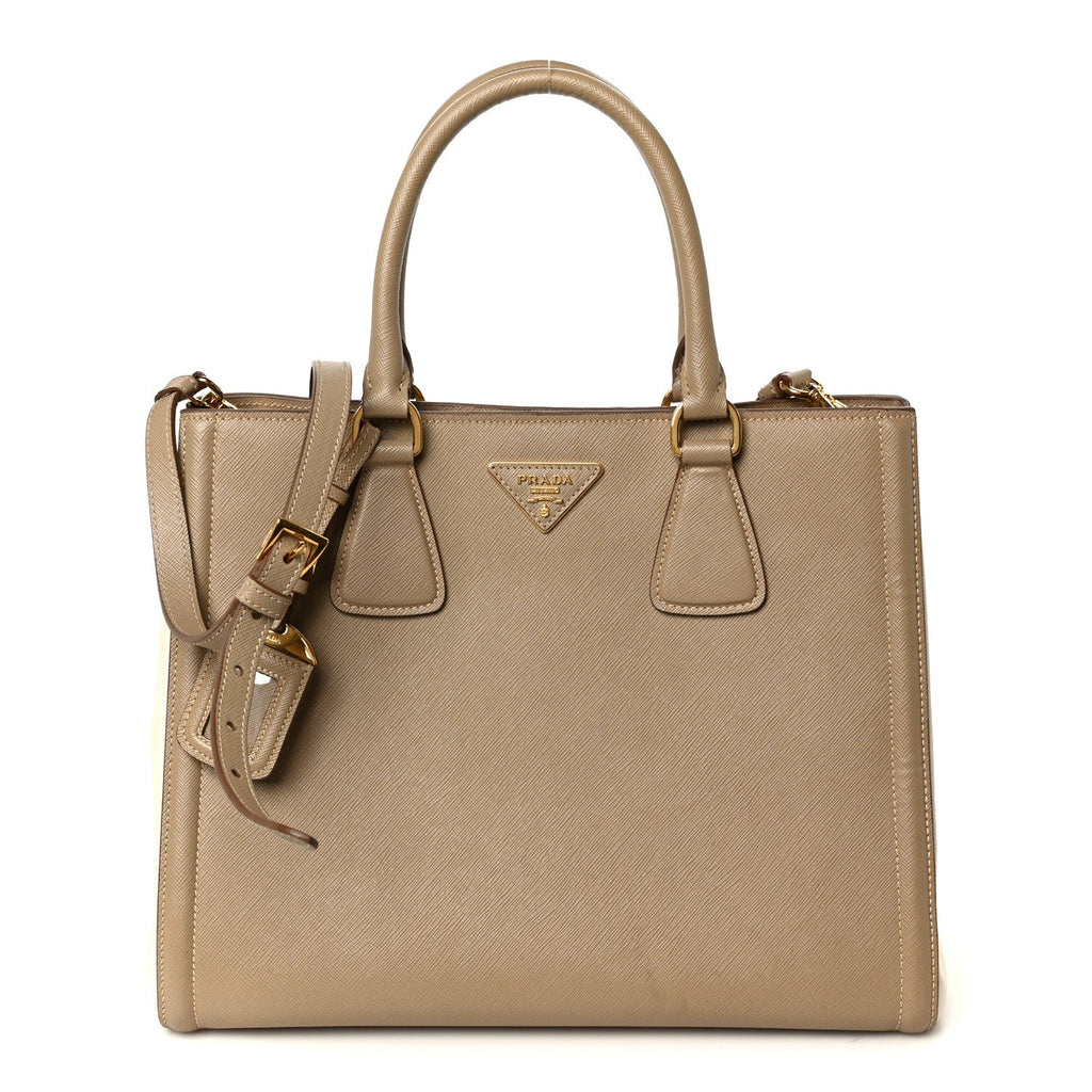 Saffiano Lux Bi-Color Tote Bag Visone Talco