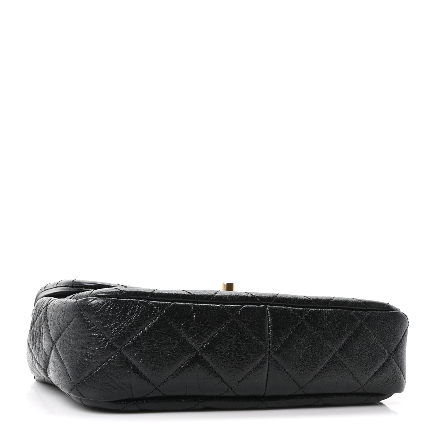 Glazed Calfskin Quilted Pearl Side Flap Black