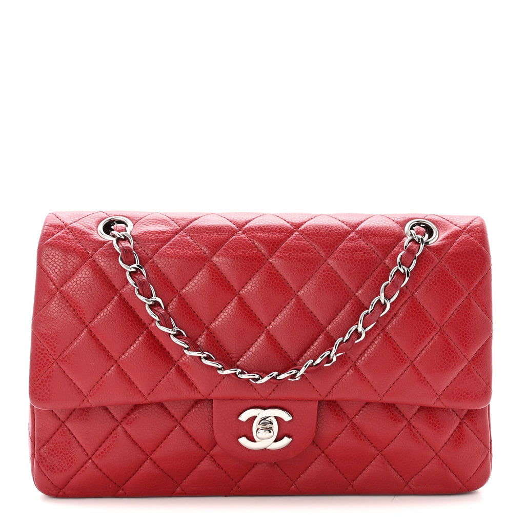 Caviar Quilted Medium Double Flap Red
