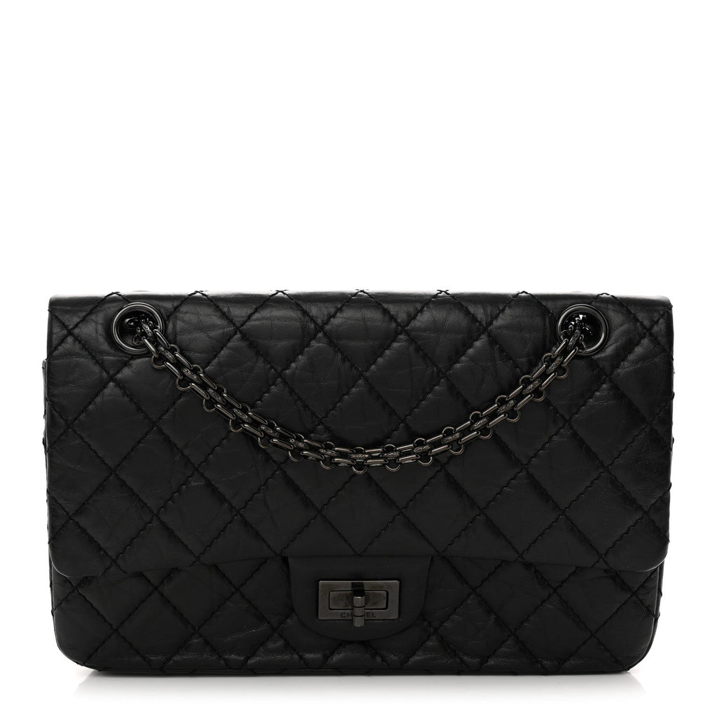 Aged Calfskin Quilted 2.55 Reissue 225 Flap So Black