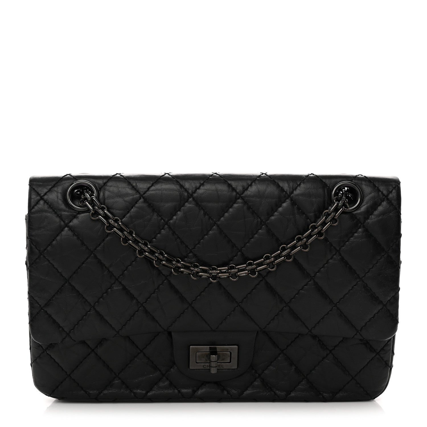 Aged Calfskin Quilted 2.55 Reissue 225 Flap So Black