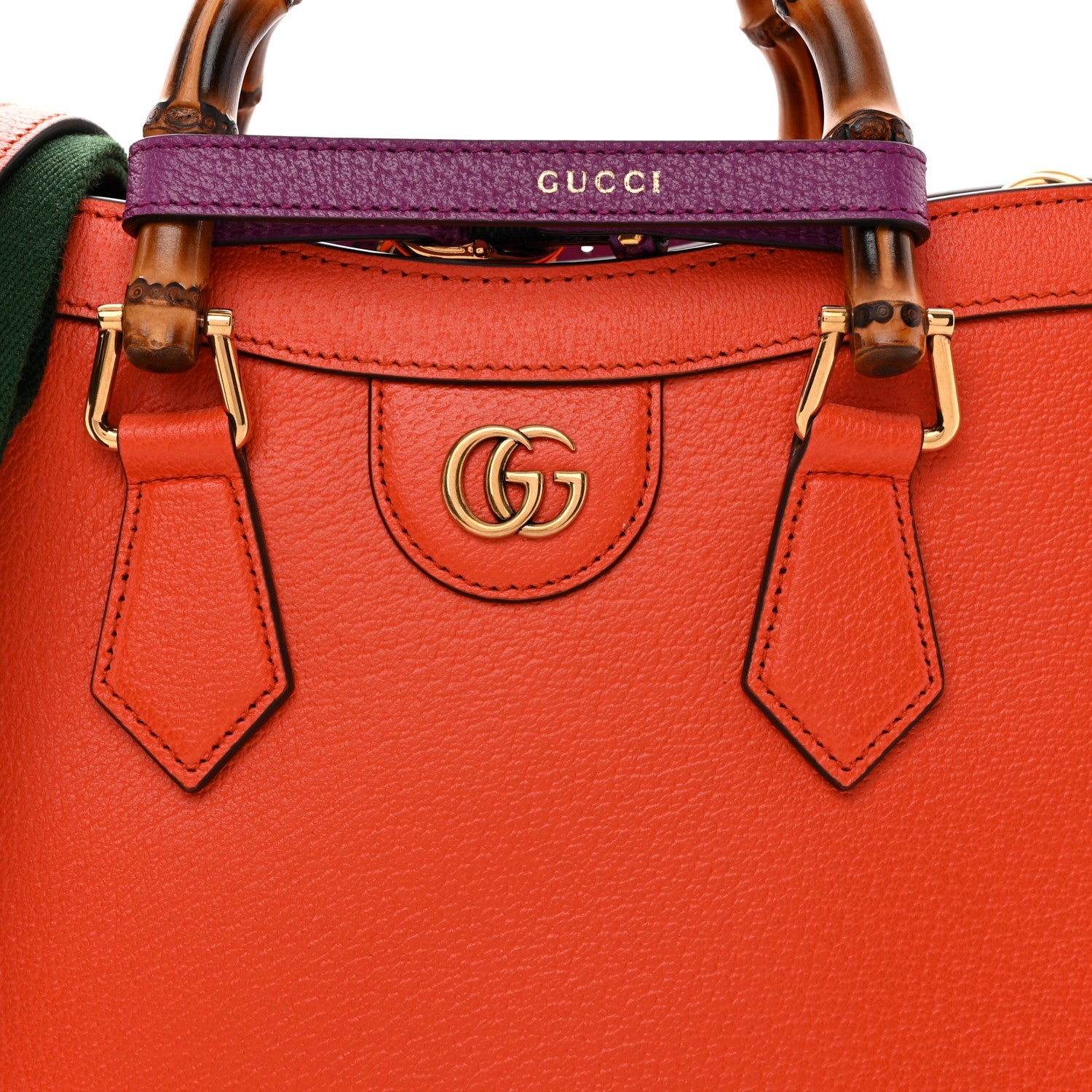 Textured Dollar Calfskin Web Small Diana Tote Bag Deep Orange Spicy Cyclamin
