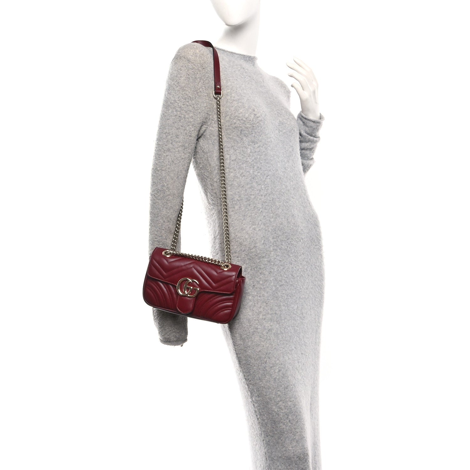 Calfskin Matelasse Mini GG Marmont Shoulder Bag Rosso Ancora