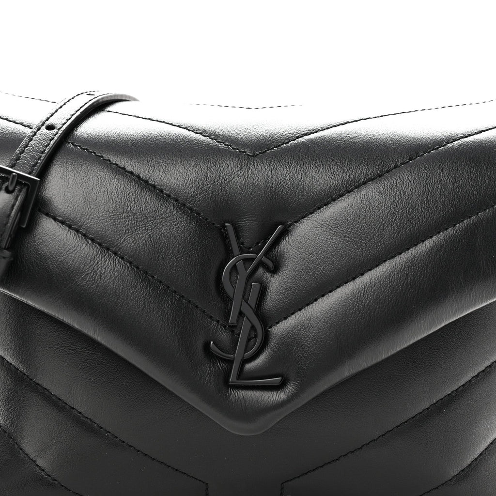 Calfskin Y Quilted Monogram Monochrome Toy Loulou Crossbody Bag Black