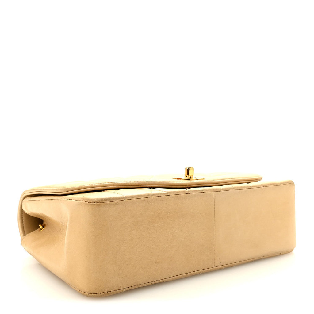 Lambskin Quilted Medium Single Flap Beige