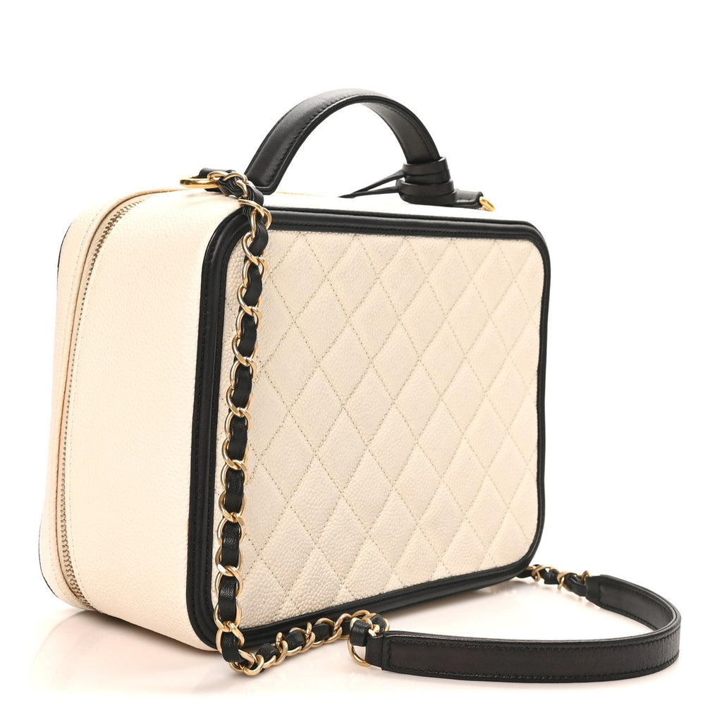 Caviar Quilted Large CC Filigree Vanity Case White Black