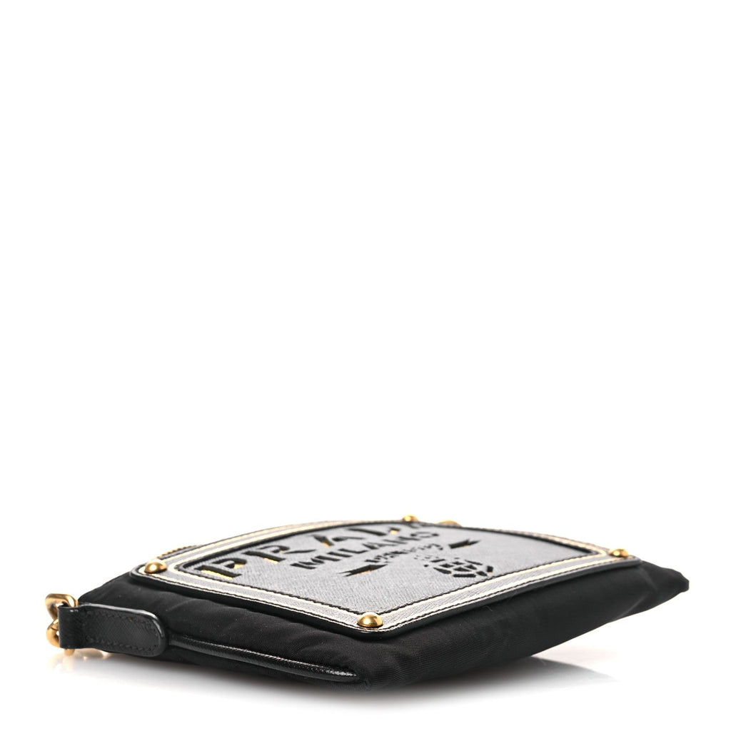 Tessuto Bandoliera Logo Shoulder Bag Gold Black