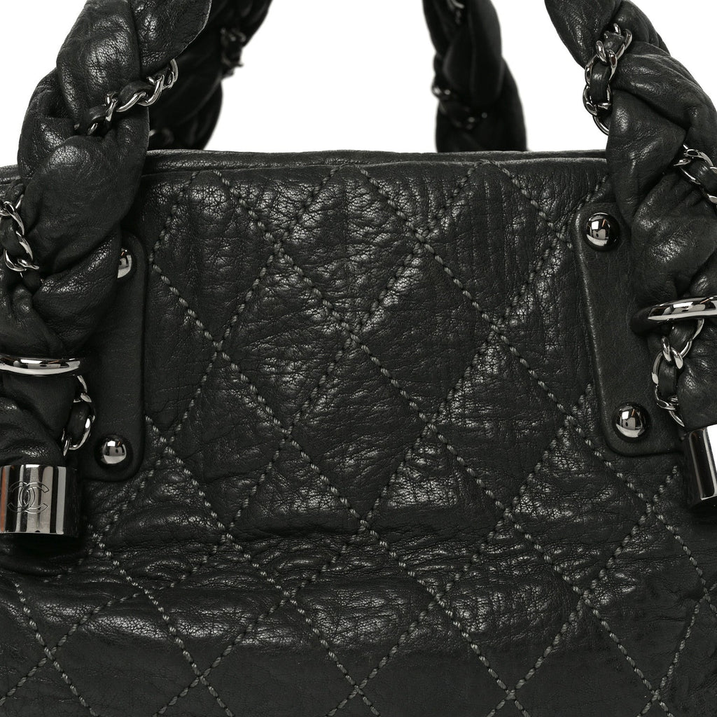 Distressed Lambskin Lady Braid Bowler Grey