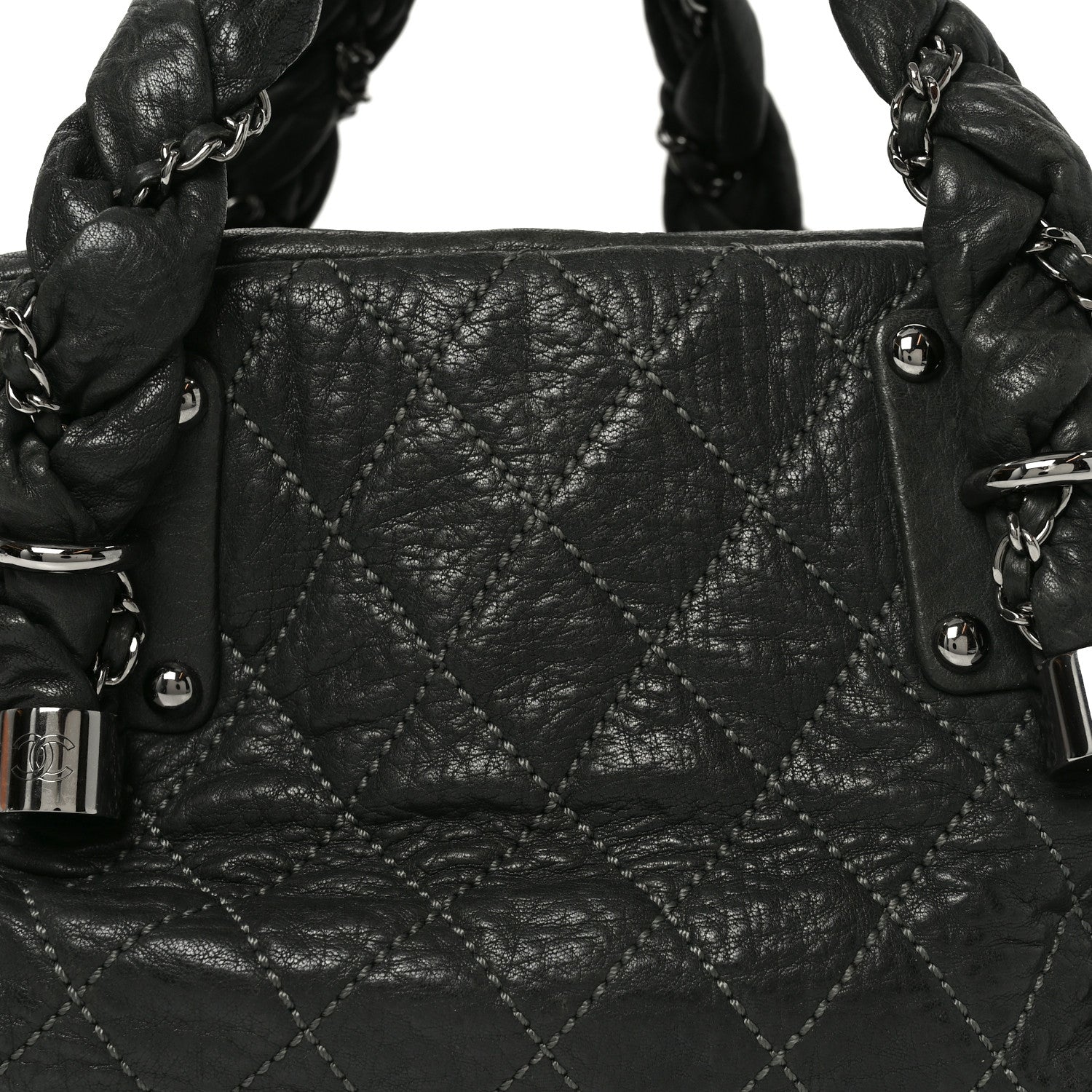 Distressed Lambskin Lady Braid Bowler Grey
