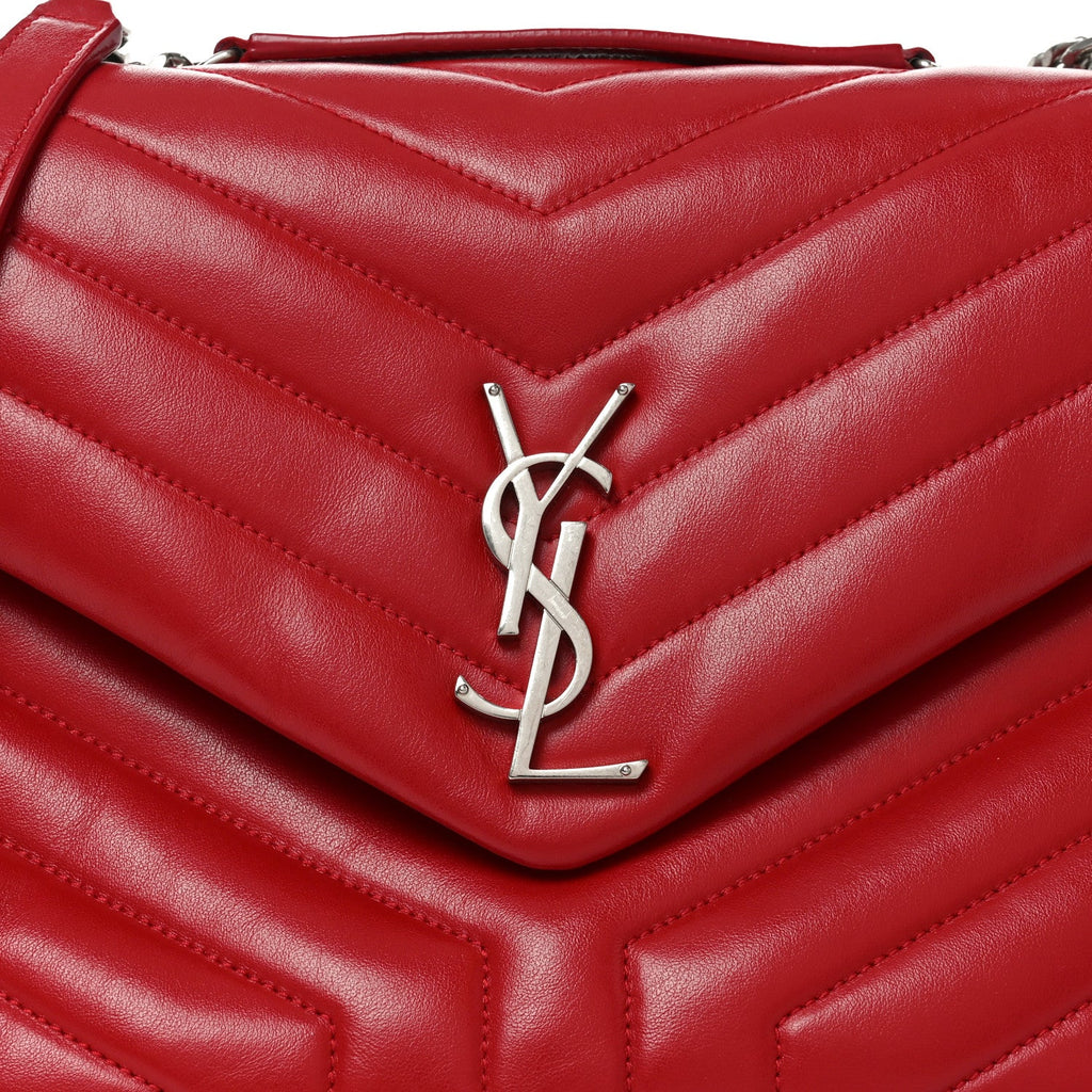 Calfskin Y Quilted Monogram Medium Loulou Chain Satchel Red