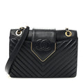 Shiny Sheepskin Chevron Quilted Collar and Tie Flap Navy