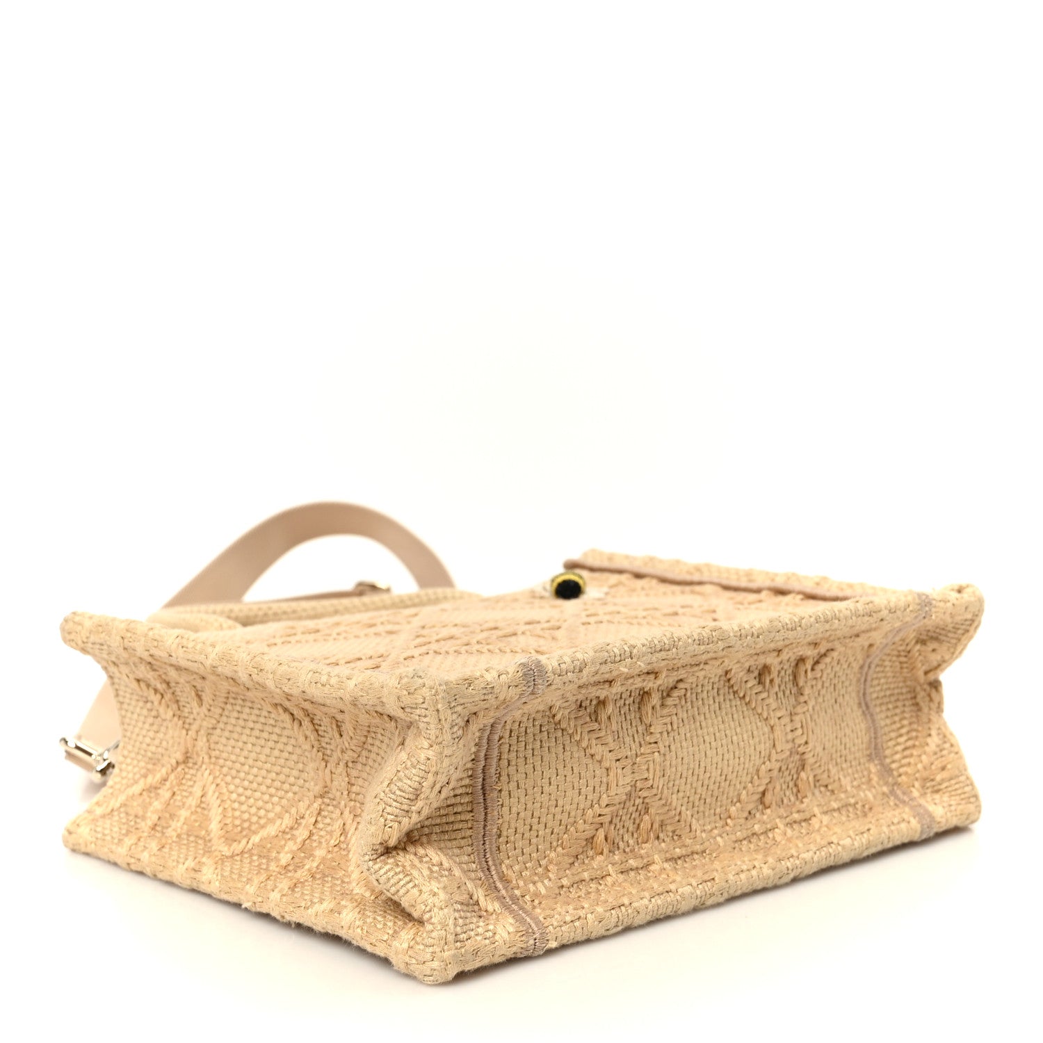 Raffia Cannage Crocheted Bee Mini Book Tote with Strap Natural