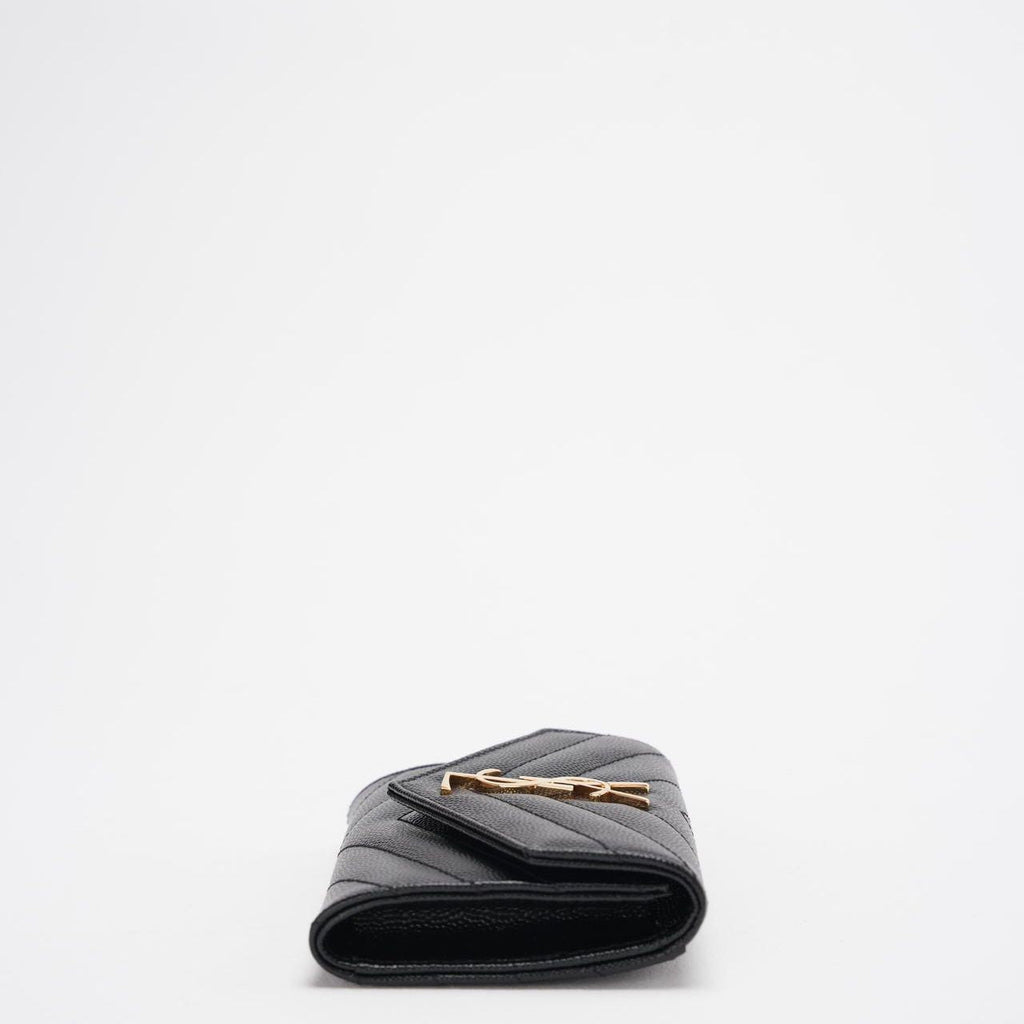 Saint Laurent Small Monogram Wallet Black Leather with Gold YSL Logo