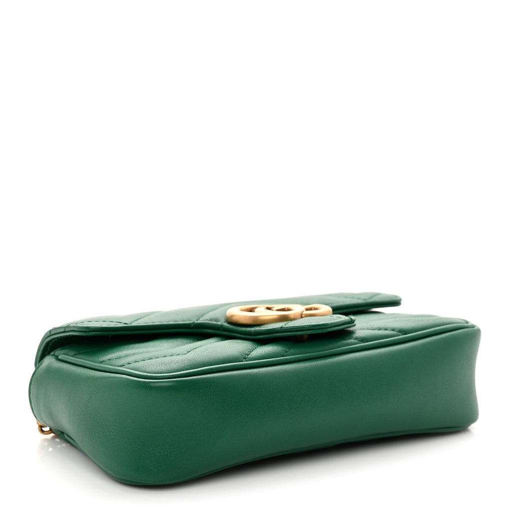 Calfskin Matelasse Super Mini GG Marmont Shoulder Bag Emerald Green